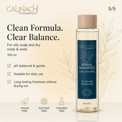 Oily Scalp and Dry Ends Herbal Shampoo, Sulfate free, 300ml. haircare CALINACHI Cosmetics