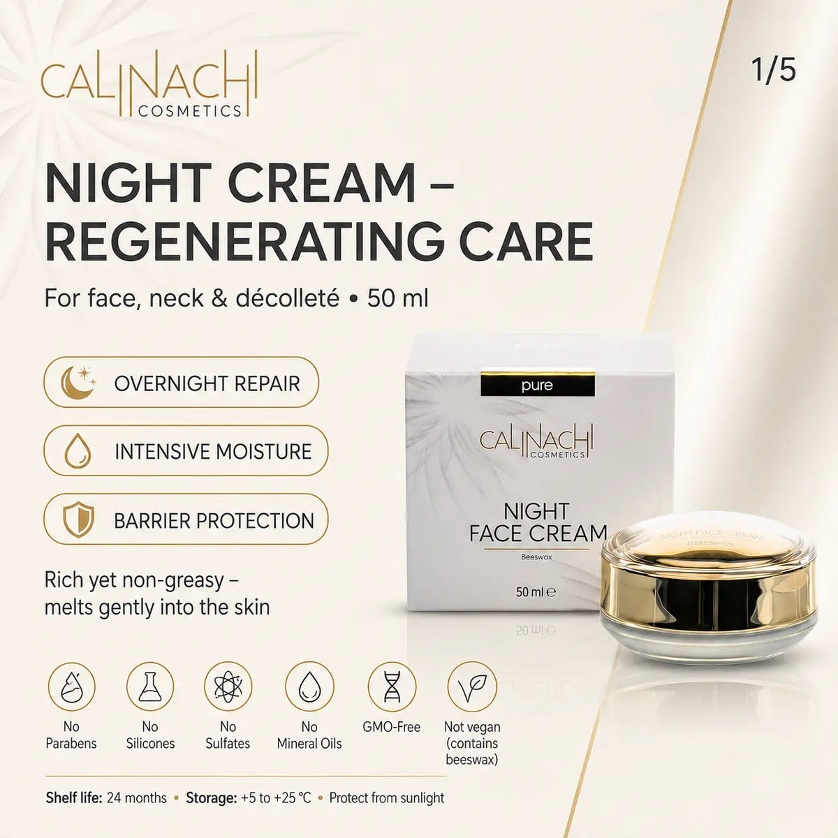 Regenerating Night Cream for Face, Neck, and Décolletage, 50ml skincare CALINACHI Cosmetics